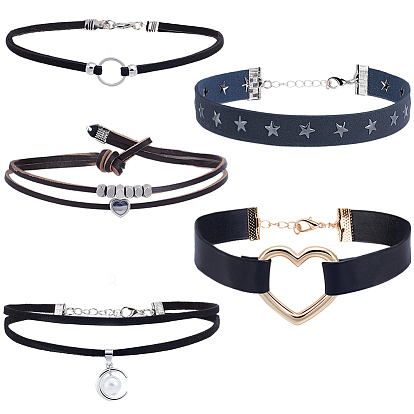 5шт. 5 стили: подвеска из сплава, шнурок из искусственной кожи, многослойные ожерелья, платиной и золотом