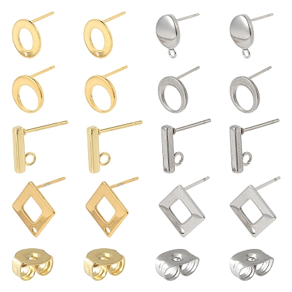 16шт 8 стили 304 фурнитура для сережек из нержавеющей стали, с петлей, 16 шт. 304 гайки ушные из нержавеющей стали, разнообразные