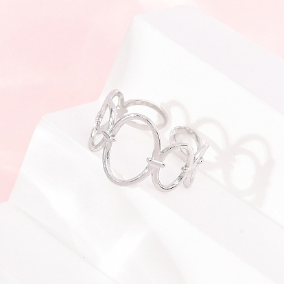 304 Stainless Steel Cuff Open Rings, Hollow Oval