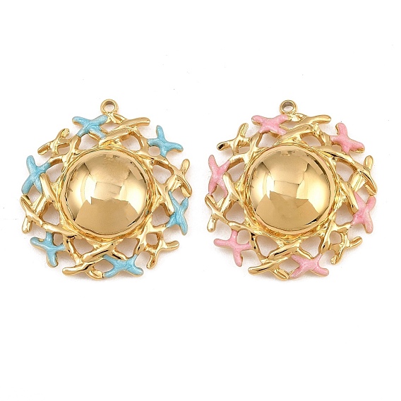 304 Stainless Steel Enamel Pendants, Ion Plating(IP), Flower Charms, Real 18K Gold Plated