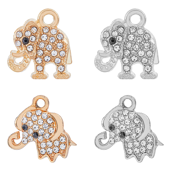 32шт 4 подвески со стразами в стиле сплава, Слон прелести