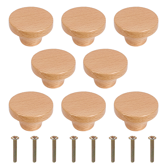 Wood Drawer Cabinets Handles, Flat Round, with Screw