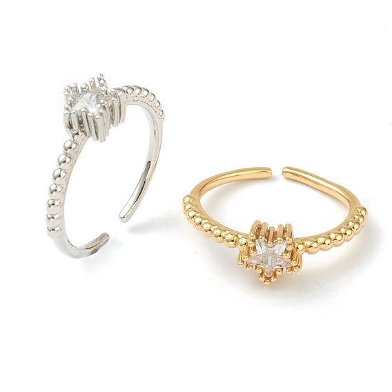 Латунные кольца из манжеты с прозрачным цирконием, открытые солитерные кольца, звезда