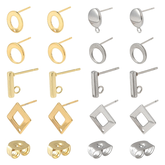16шт 8 стили 304 фурнитура для сережек из нержавеющей стали, с петлей, 16 шт. 304 гайки ушные из нержавеющей стали, разнообразные