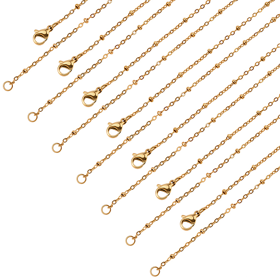 10Pcs 304 Stainless Steel Satellite Chains Necklaces, with Paper Display Cards, PVD Vacuum Plating