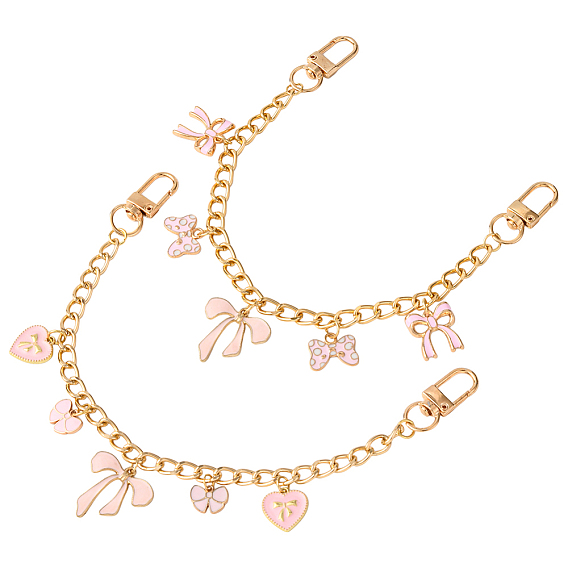 2 шт. 2 стили алюминиевые цепочки сумки декоративные цепочки, с подвеской в виде сердца-банта из розовой эмали и застежками, аксессуары для замены сумок