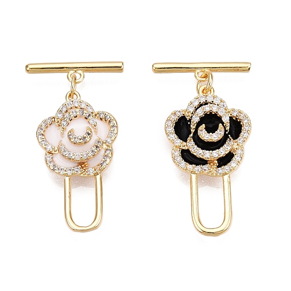 Латунные застежки-молнии из прозрачного кубического циркония, без кадмия, без никеля и без свинца, с эмалью, цветок, реальный 18 k позолоченный