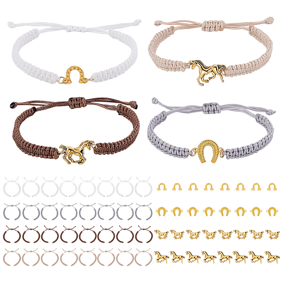 DIY Bracelets Making Kit, Including Braided Waxed Polyester Cord Adjustable Link Bracelet Makings, Tibetan Style Alloy Links Connector Charm