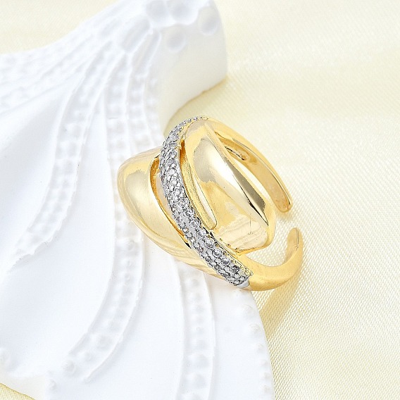 Латунные кольца-манжеты с микропаве и прозрачным цирконием для женщин, без кадмия и без свинца, овальные