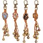 4 брелок для ключей из натуральных смешанных драгоценных камней, с вощеной нитью из хлопчатобумажной нити, латунные подвески в виде колокольчиков и поворотные застежки-лобстеры из цинкового сплава