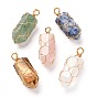 Natural Mixed Gemstone Pointed Pendants, with Real 18K Gold Plated Eco-Friendly Copper Wire, Bullet