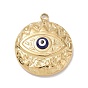 304 Stainless Steel Pendants, with Enamel, Textured, Flat Round with Evil Eye