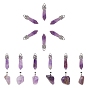30Pcs 2 Style Natural Amethyst & Agate Pendants, with Platinum Tone Brass Findings, Bullet & Nuggets