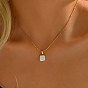 Natural Shell Square Pendant Necklace, with Golded Stainless Steel Chains