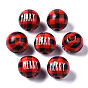 Painted Natural Wood European Beads, Large Hole Beads, Printed, Christmas, Round with Merry