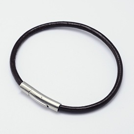 Leder Schnur Armband machen, mit 304 Edelstahl Bajonettverschlüsse, 212x4 mm