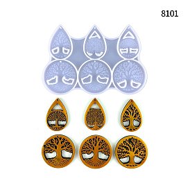 Tree of Life DIY Food Grade Silicone Pendant Molds, Resin Casting Molds, For UV Resin, Epoxy Resin Jewelry Making, Teardrop and Flat Round