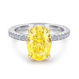 Кольцо с овальным натуральным драгоценным камнем и желтым сапфиром из высокоуглеродистого бриллианта для женщин