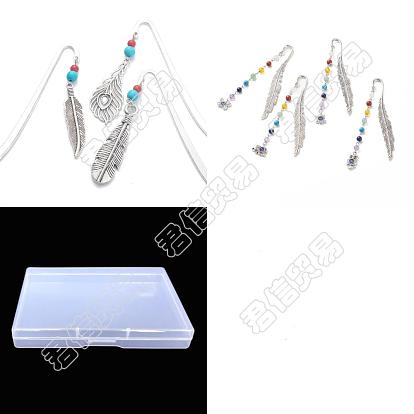 7pcs 7 marque-pages pendentifs en forme de plume en alliage de style tibétain, signet perlé de pierres précieuses, crochet signets