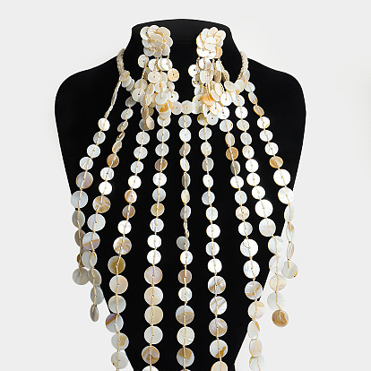 Наборы из многослойных дисковых ожерелий и сережек-гвоздиков из ракушек для женщин