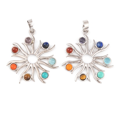 Подвески из натурального тигрового глаза чакры, натурального лазурита, натурального сердолика, синтетической бирюзы и стекла, подвески в виде цветов из сплава для стойки, долговечный, без свинца и без кадмия