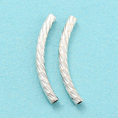 925 Sterling Silver Tube Beads, Diamond Cut, Curved Tube
