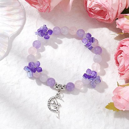 Браслеты с подвесками из круглых бусин из натуральных драгоценных камней, луна с ангелом, с подвесками из смоляных бусин и сплава