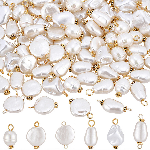 120 pièces 6 styles pendentifs et maillons en acrylique imitation perle, avec boucles en fer doré, ovale