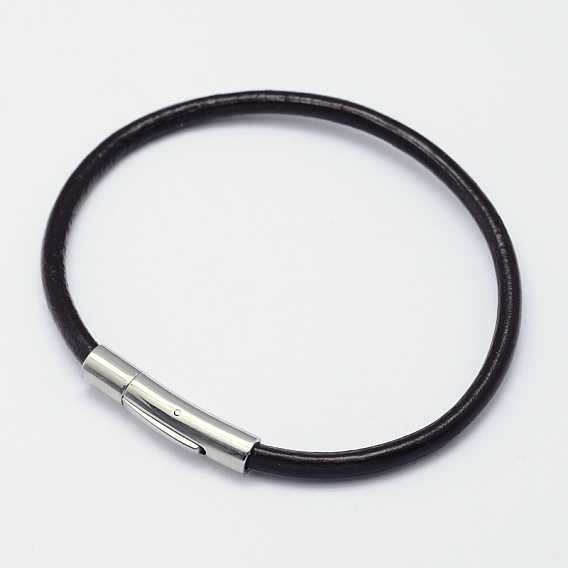 Leather Cord Bracelet Making, with 304 Stainless Steel Bayonet Clasps, 212x4mm