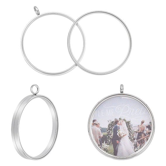 2шт. 304 подвески-медальоны из нержавеющей стали, ионное покрытие (ip), со стеклом, плоские круглые прелести