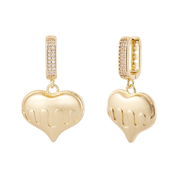 1пара латунных серег-колец в форме сердца с прозрачным кубическим цирконием