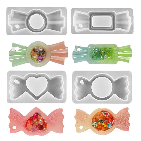 DIY Round/Heart/Rectangle Candy Pendant Silicone Molds, Quicksand Molds, Resin Casting Molds, for UV Resin, Epoxy Resin Craft Making
