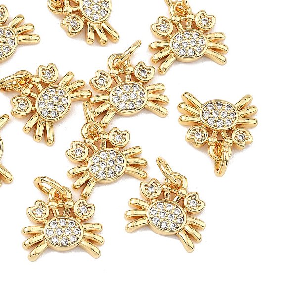 SHEGRACE Brass Clear Cubic Zirconia Charms, Crab Charms, Cadmium Free & Lead Free & Nickel Free