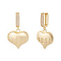 1пара латунных серег-колец в форме сердца с прозрачным кубическим цирконием