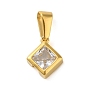 304 Stainless Steel Micro Pave Clear Cubic Zirconia Pendants, Square