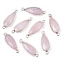 Natural Rose Quartz Link Connectors, with Rose Gold Plated Brass Edge and Loop, Teardrop