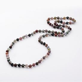 Natural Indian Agate Necklaces, Beaded Necklaces, Round, Frosted, 35.8 inch 