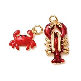 Brass with Enamel Pendants, Crab/Lobster Charms, Rack Plating, Long-Lasting Plated, Lead Free & Cadmium Free, Real 18K Gold Plated