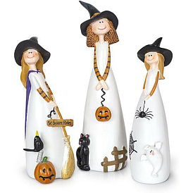 Halloween Cute Cartoon Resin Witch Statue Ornament, for Party Home Table Decor