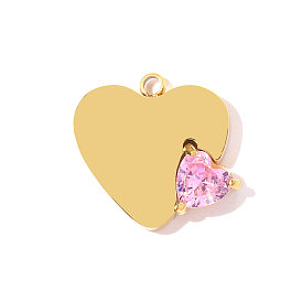 Подвески из кубического циркония из нержавеющей стали, ионное покрытие (ip), сердце прелести, розовые, зеркальная полировка