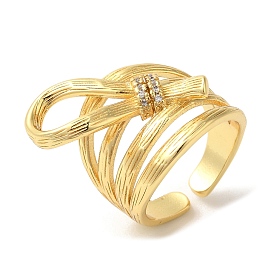 Открытые манжеты с бантом из латуни с микропаве и кубическим цирконием, многослойное кольцо для женщин, без свинца и без кадмия