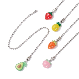 Fruit Vegetable Resin Ceiling Fan Pull Chain Extenders, with Iron Chains, Strawberry Pineapple Carrot