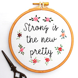 DIY Flower & Word/Cattle Head/Arrow Pattern Embroidery Painting Kits, Including Printed Cotton Fabric, Embroidery Thread & Needles, Round Embroidery Hoop