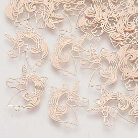 Brass Links Connectors, Etched Metal Embellishments, Long-Lasting Plated, Unicorn
