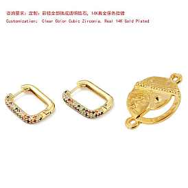 Brass Cubic Zirconia Rectangle Hoop Earrings, Rack Plating, Cadmium Free & Nickel Free & Lead Free