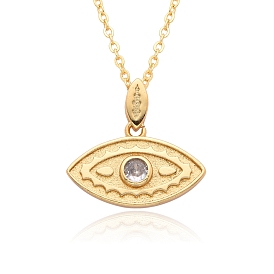 Brass Micro Pave Clear Cubic Zirconia Pendants Necklaces for Women, Evil Eye