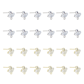 24 шт. 2 цветная латунь микропаве прозрачный кубический цирконий серьги-гвоздики фурнитура, с горизонтальными петлями, лист, с 50 пластиковыми ушными гайками