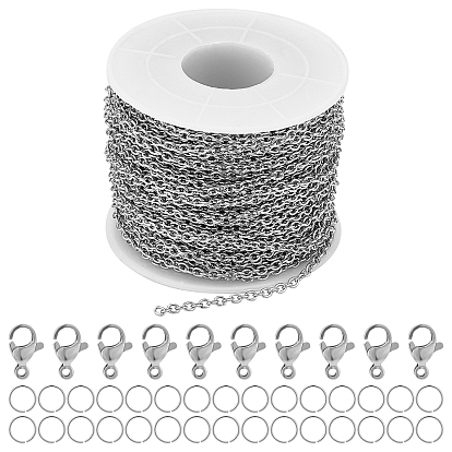 25m 304 chaînes de câble en acier inoxydable pour kit de fabrication de colliers à chaîne DIY, avec 50 anneaux de saut en pièces et 20 fermoirs en pince de homard en pièces