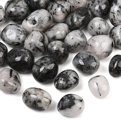 Natural Tourmalinated Quartz Beads, Tumbled Stone, Nuggets, No Hole/Undrilled, Vase Filler Gems