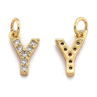 Brass Micro Pave Grade AAA Cubic Zirconia Charms, Letter Y, Cadmium Free & Nickel Free & Lead Free, Real 18K Gold Plated
